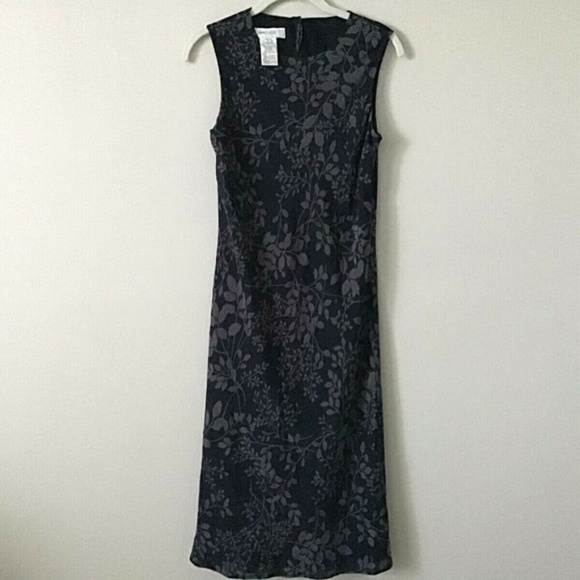 JONES & CO GRAY Flowers SILK DRESS - Picture 1 of 4